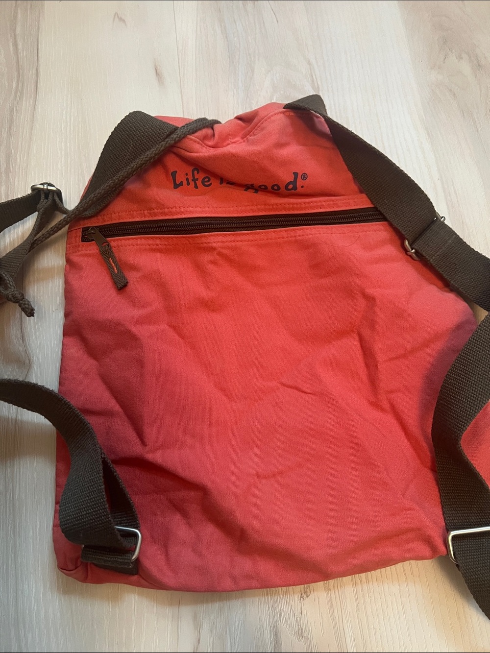 Life is Good Red Drawstring Backpack - Picture 2 of 3